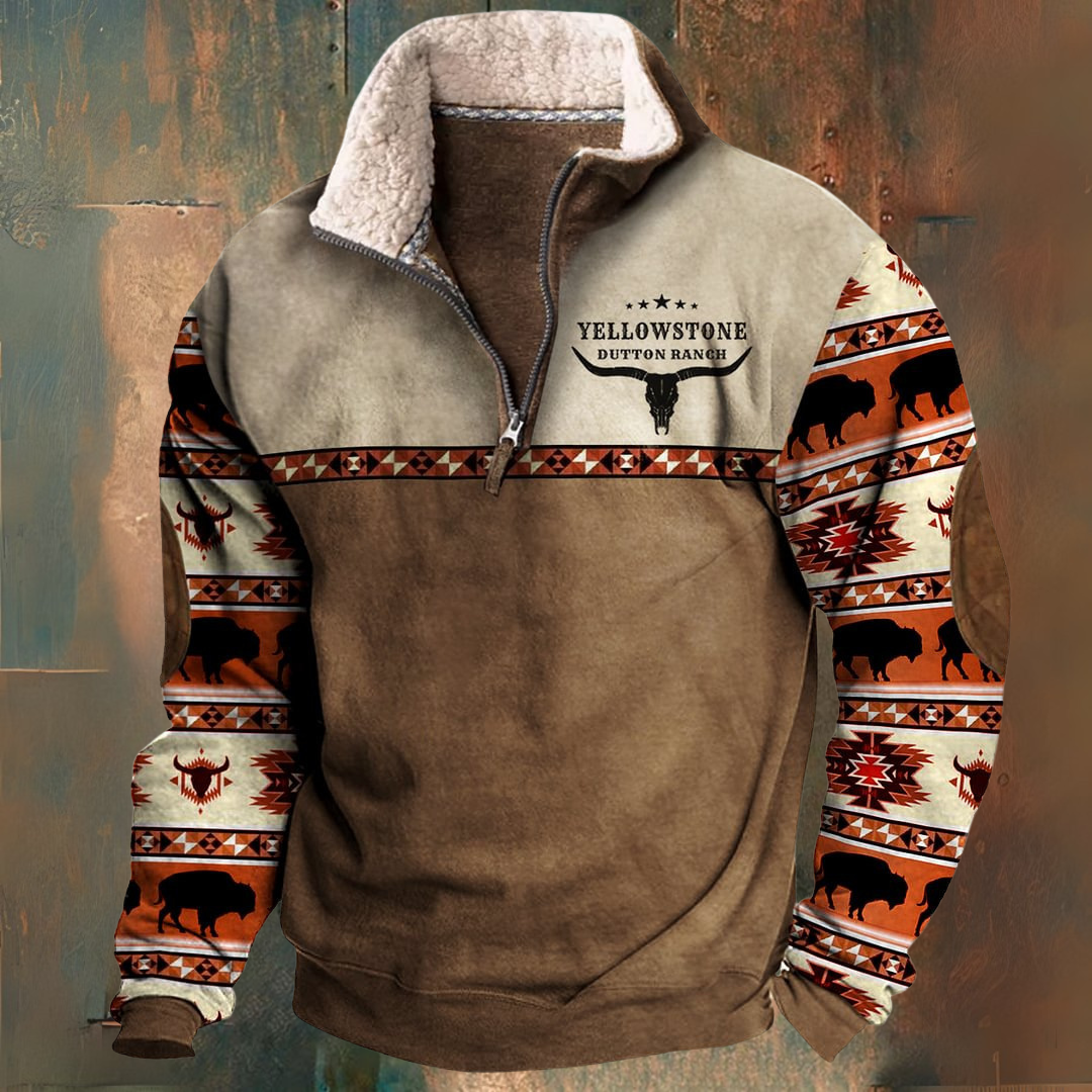 Benjamin | Brun mønstret ærme halv-zip fleece