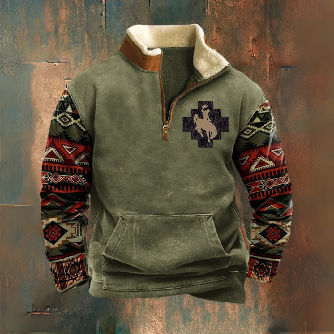 Elliott | Olivenmønstret Halv-Zip Sweatshirt