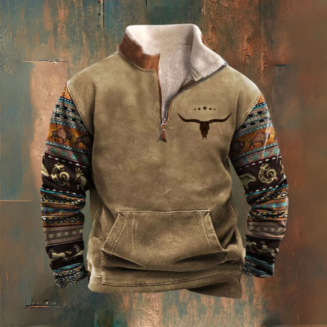 Martin | Brun Mønster-Ærme Halv-Zip Sweatshirt