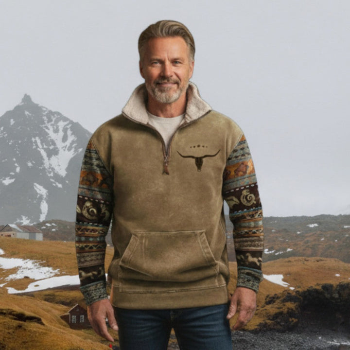 Martin | Brun Mønster-Ærme Halv-Zip Sweatshirt