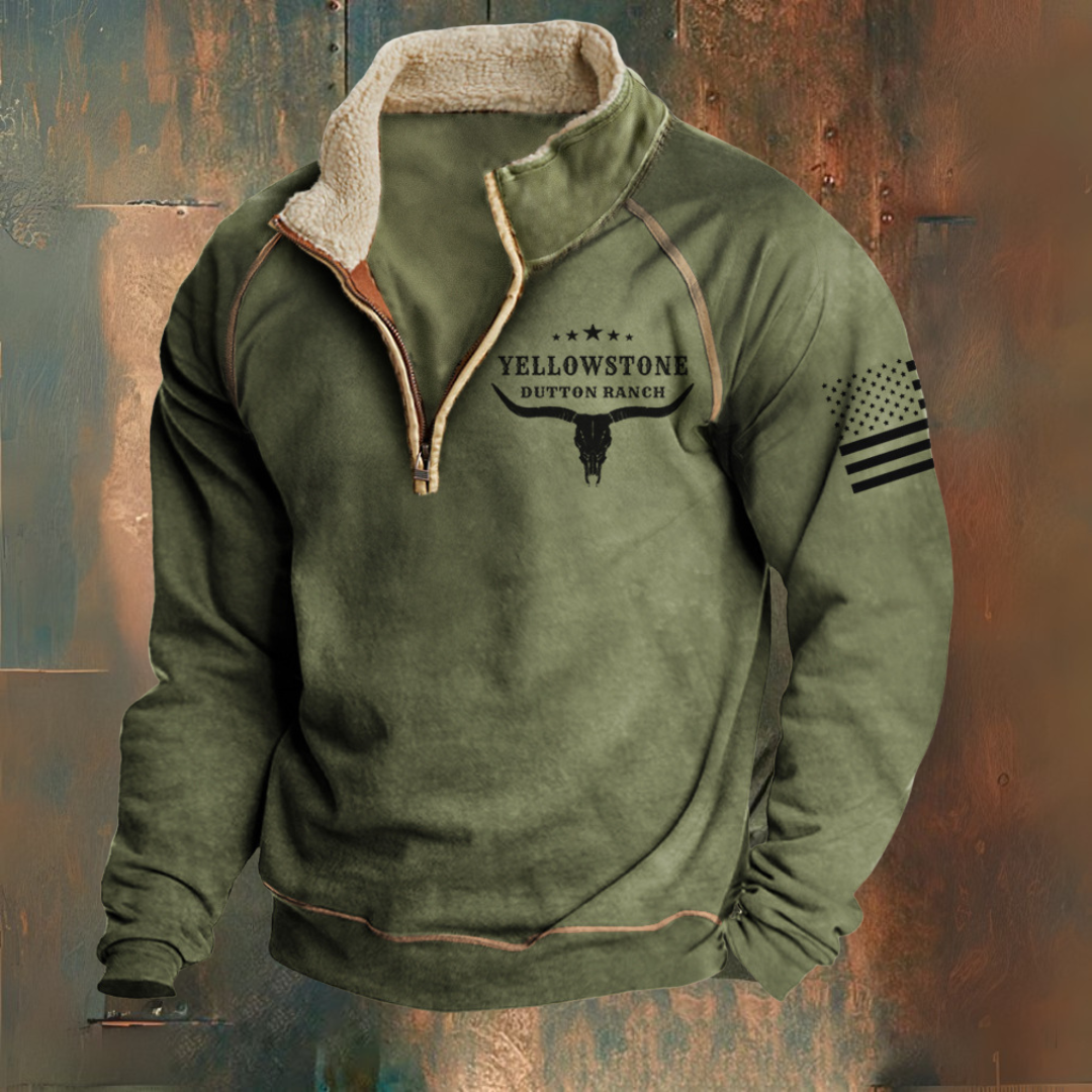 Samuel | Olive Ranch-Stil Halv-Zip Sweatshirt