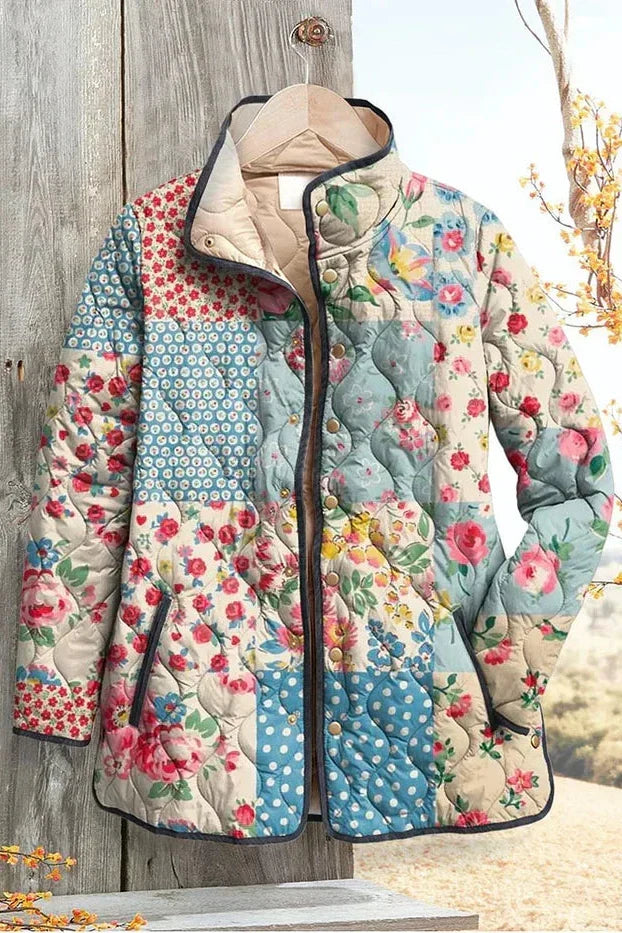 Viola | Gesteppet Patchworkjakke med Blomster mønstre