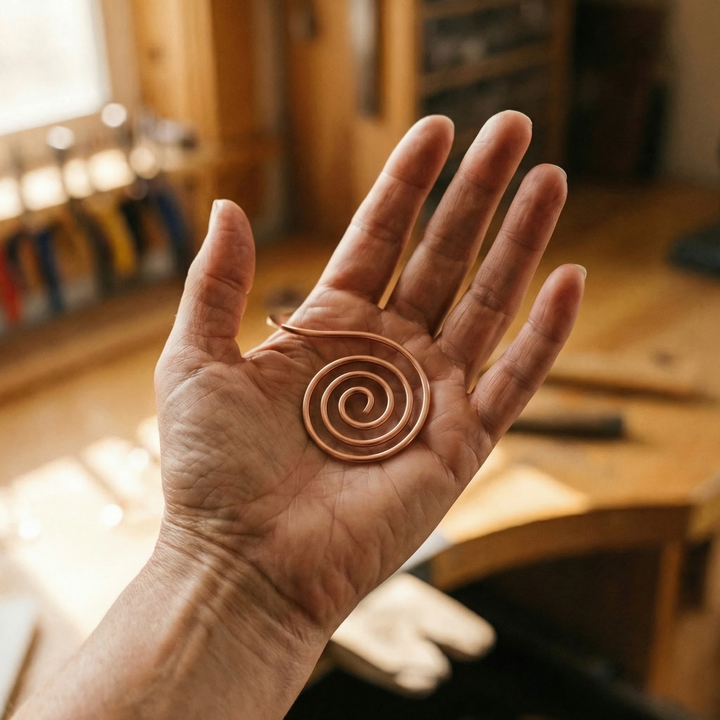 Håndlavet spiralsmykke i kobber