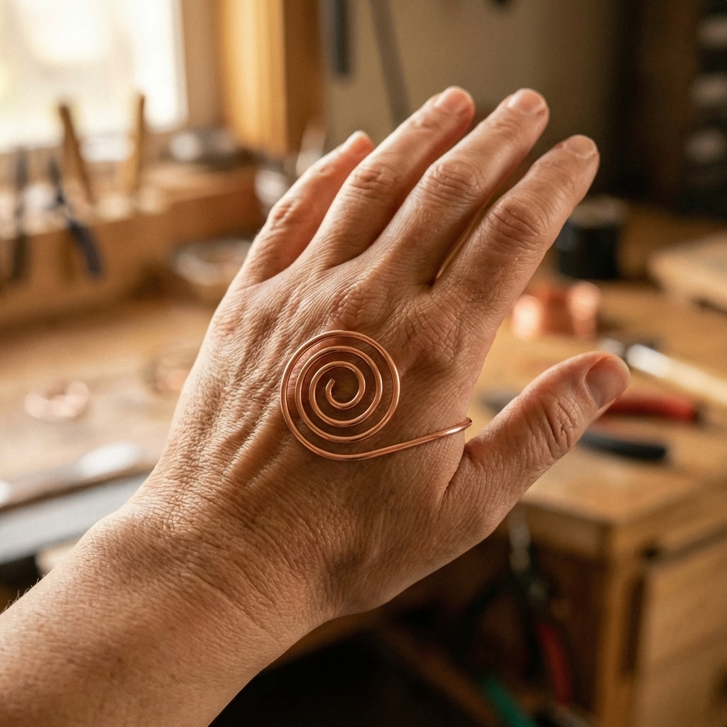 Håndlavet spiralsmykke i kobber