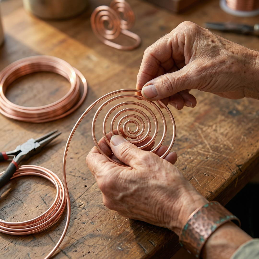 Håndlavet spiralsmykke i kobber