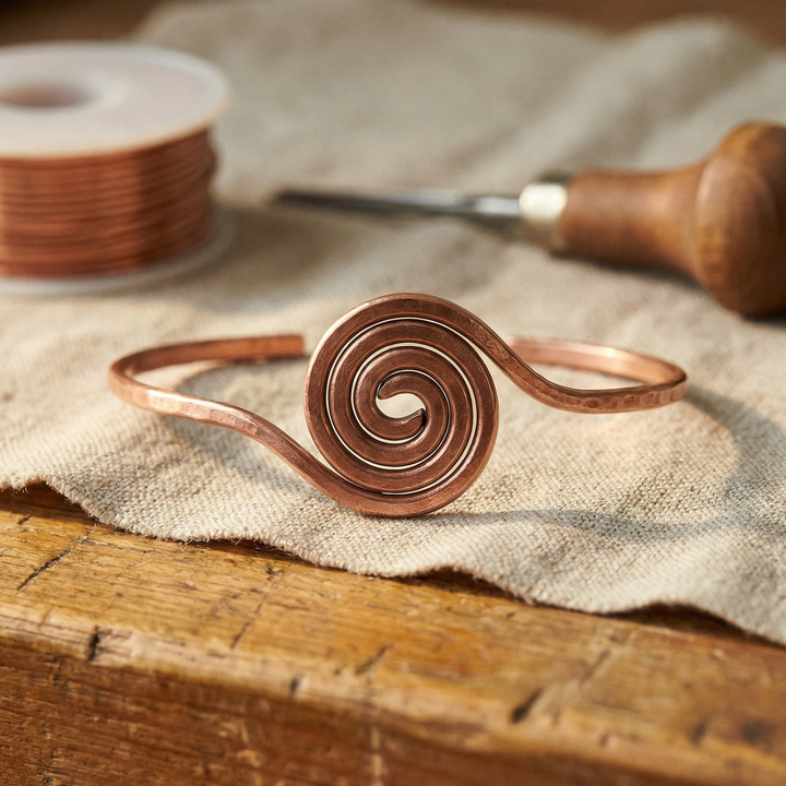 Kobberankelarmbånd med spiral