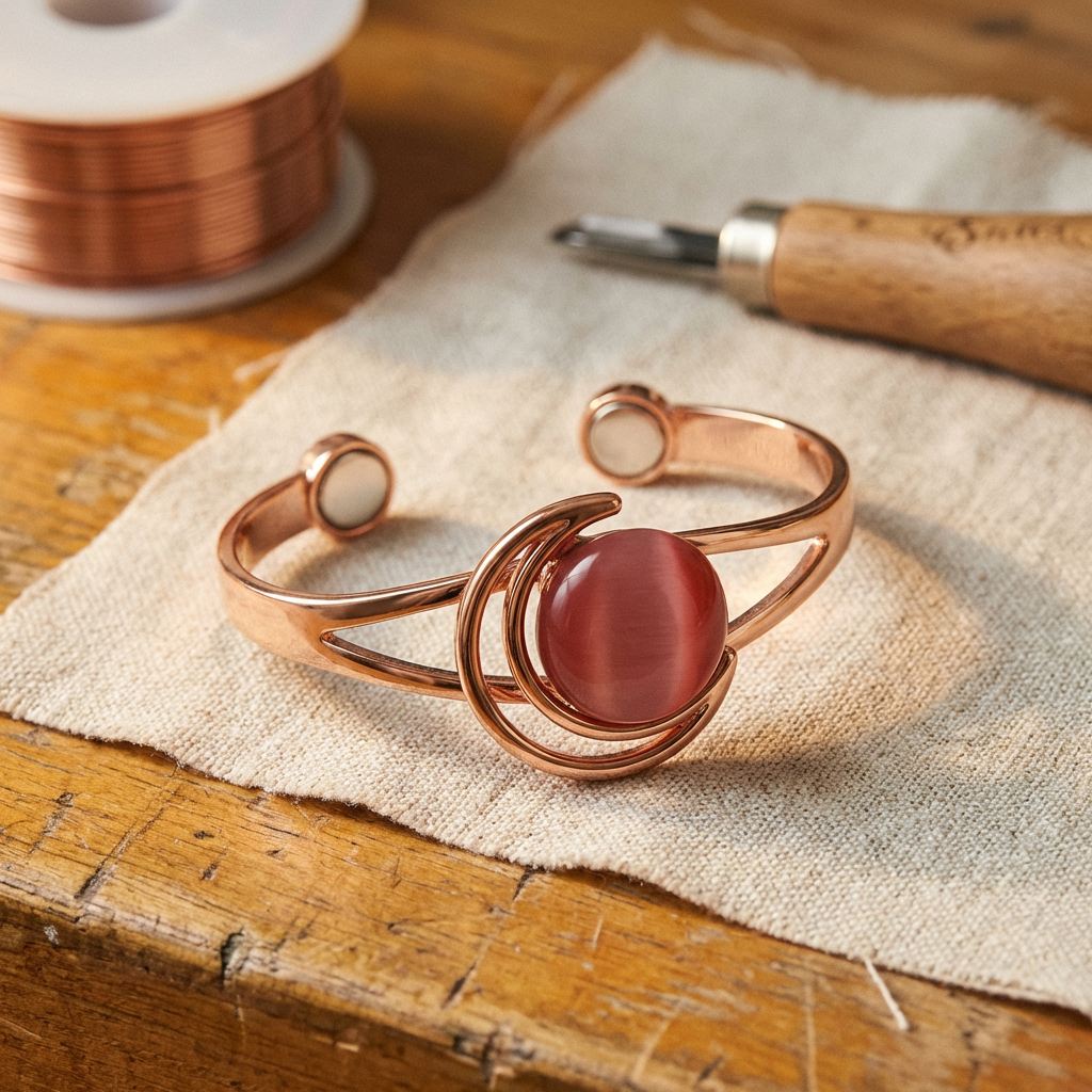 Kobberarmbånd med rosa sten
