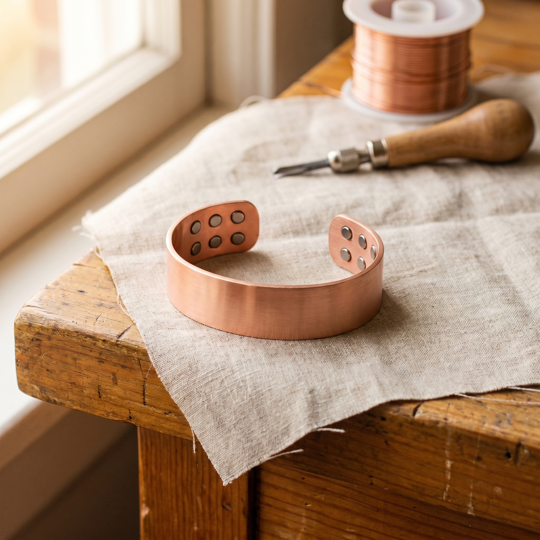 Bredt kobberarmbånd med dobbelt mønster