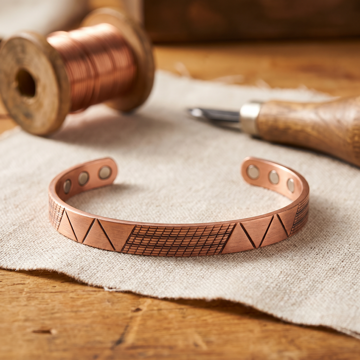 Kobberarmbånd med geometrisk mønster