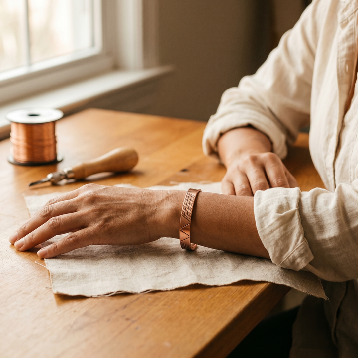 Kobberarmbånd med geometrisk mønster